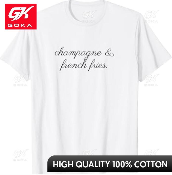 Champagne and French Fries Quirky Round Collar Short Sleeves All Cotton Graphic Shirt Summer Style S