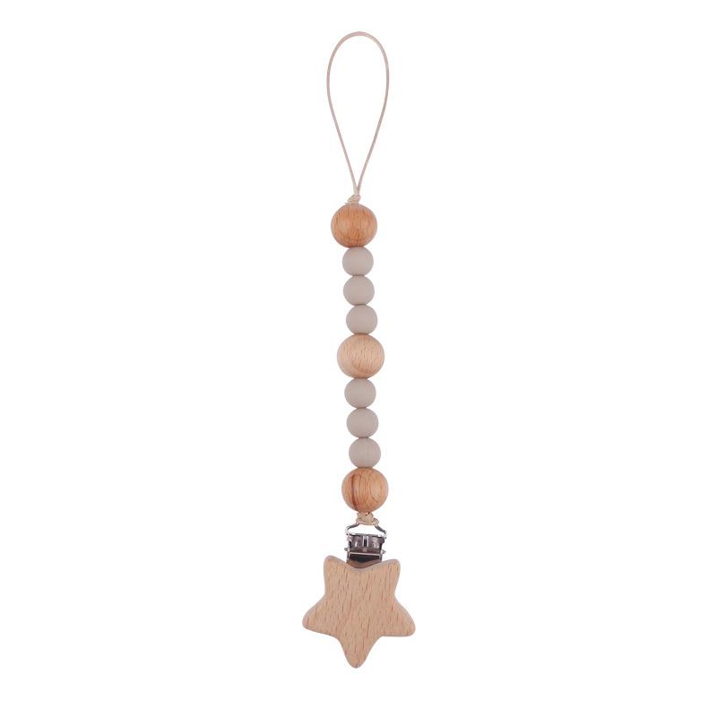 Baby Pacifier Clip Chain Wooden Star Holder Soother Pacifier Clip Leash Strap Nipple Holder For Infant Nursing Nipple Clip Chain