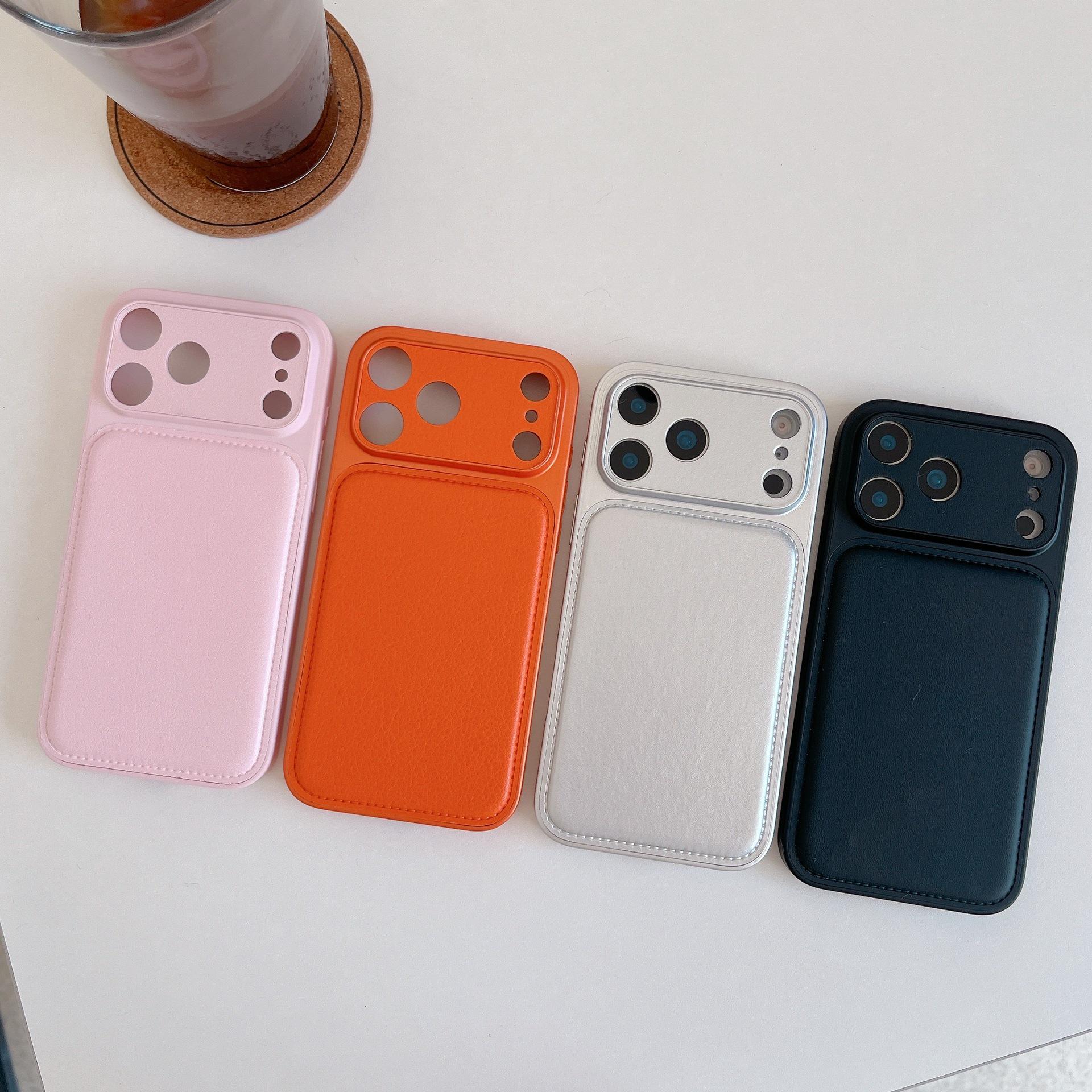 

Large Window Leather Phone Case for Apple - Sleek Pure Color Design Leather Covering помаранчевий