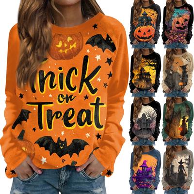 Women's Fashion Casual Long Sleeve Halloween Printed Round Neck Sweater Top
