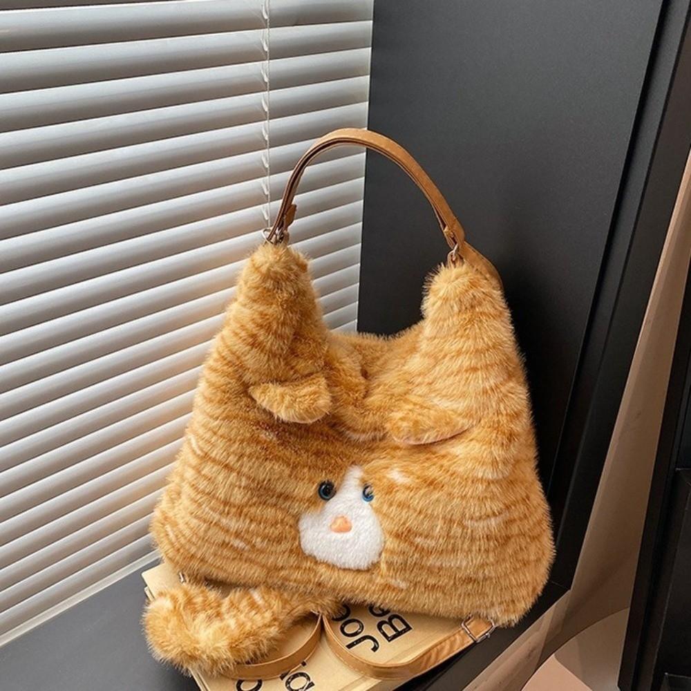 Large Capacity Furry School Bag Animal Cartoon Daypack Cute Cat Plush Backpack  Girls