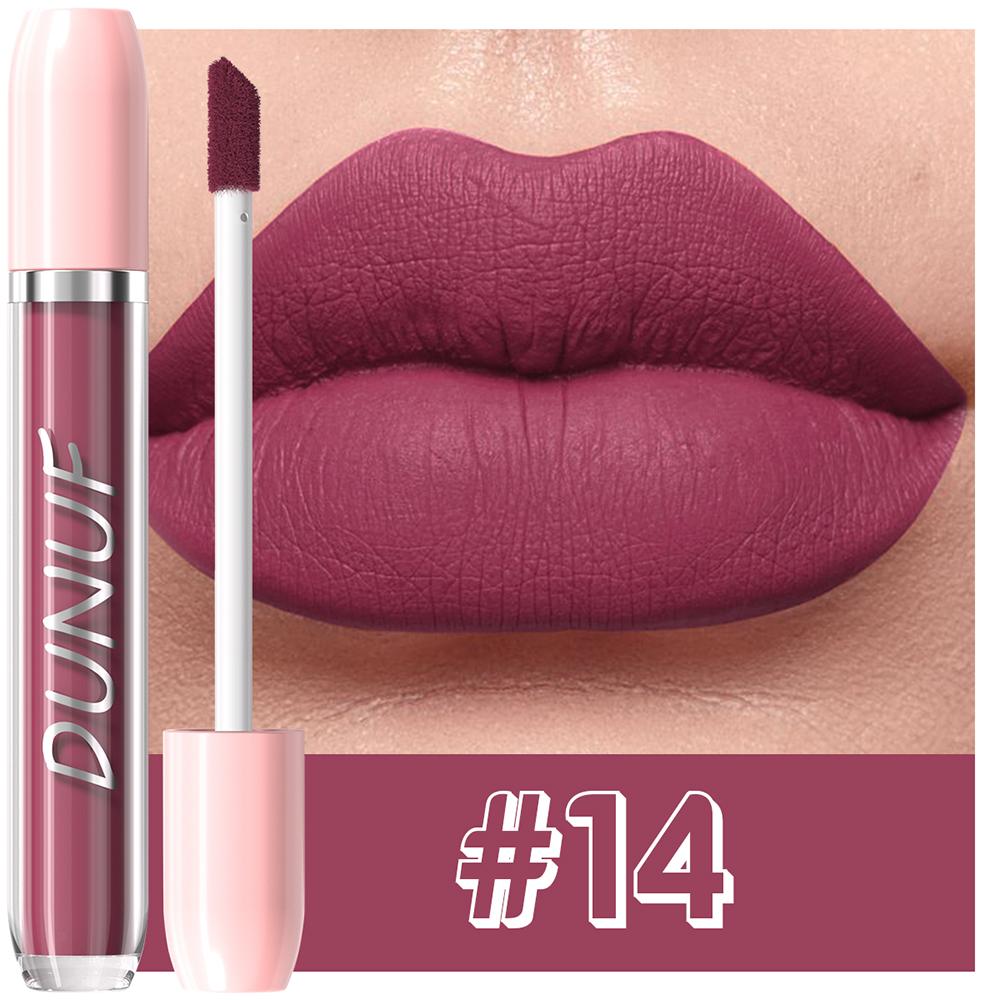 DUNUF Matte Liquid Lipstick Bean Paste Lip Gloss Long Lasting Waterproof Non‑Fading Easy To Apply Sexy Red Lip Glaze
