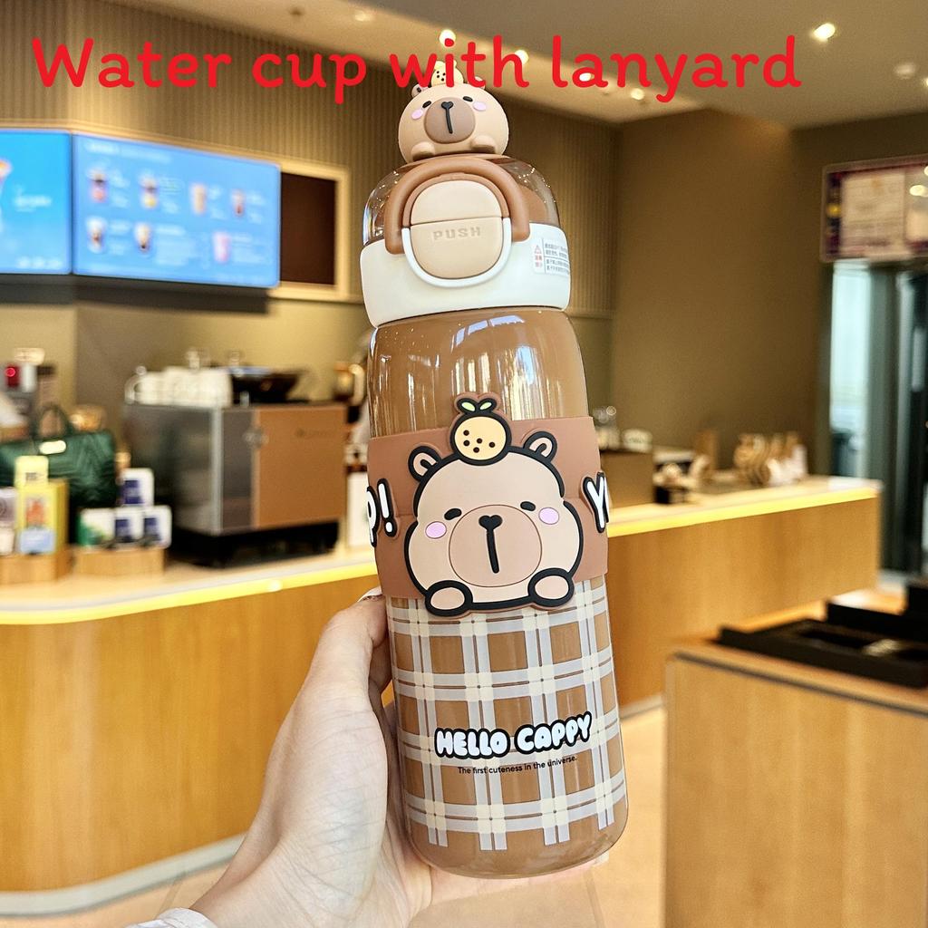 Capybara Childrens Insulated Water Bottle With Double Straw Lock For School Kids