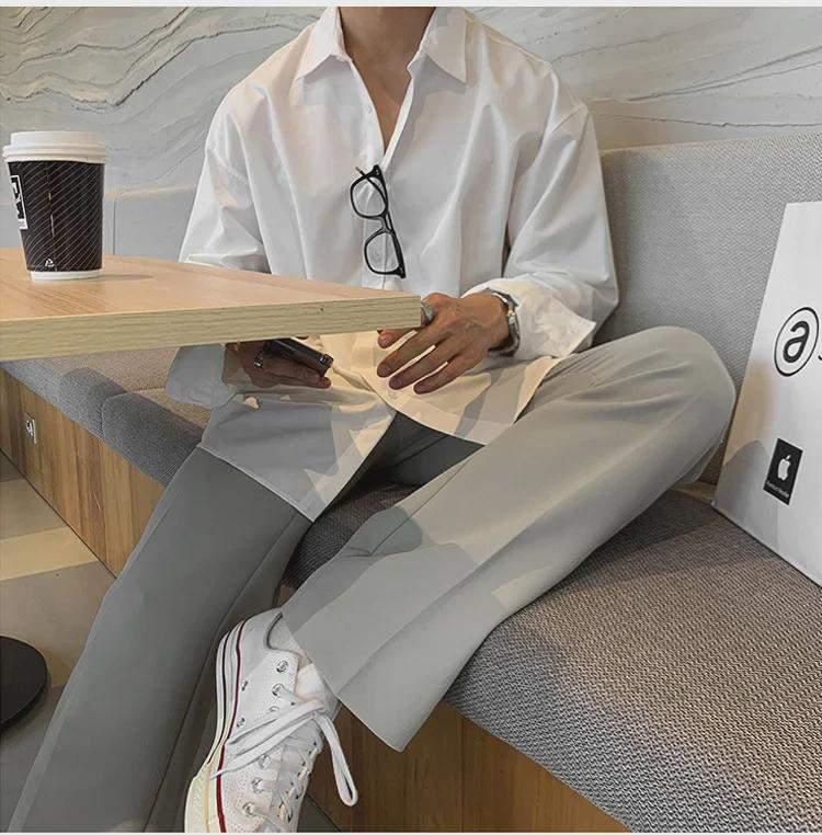 Men's British Yuppie Gray Long Sleeve Shirt - High-End, Mature Style, Oversized Trend