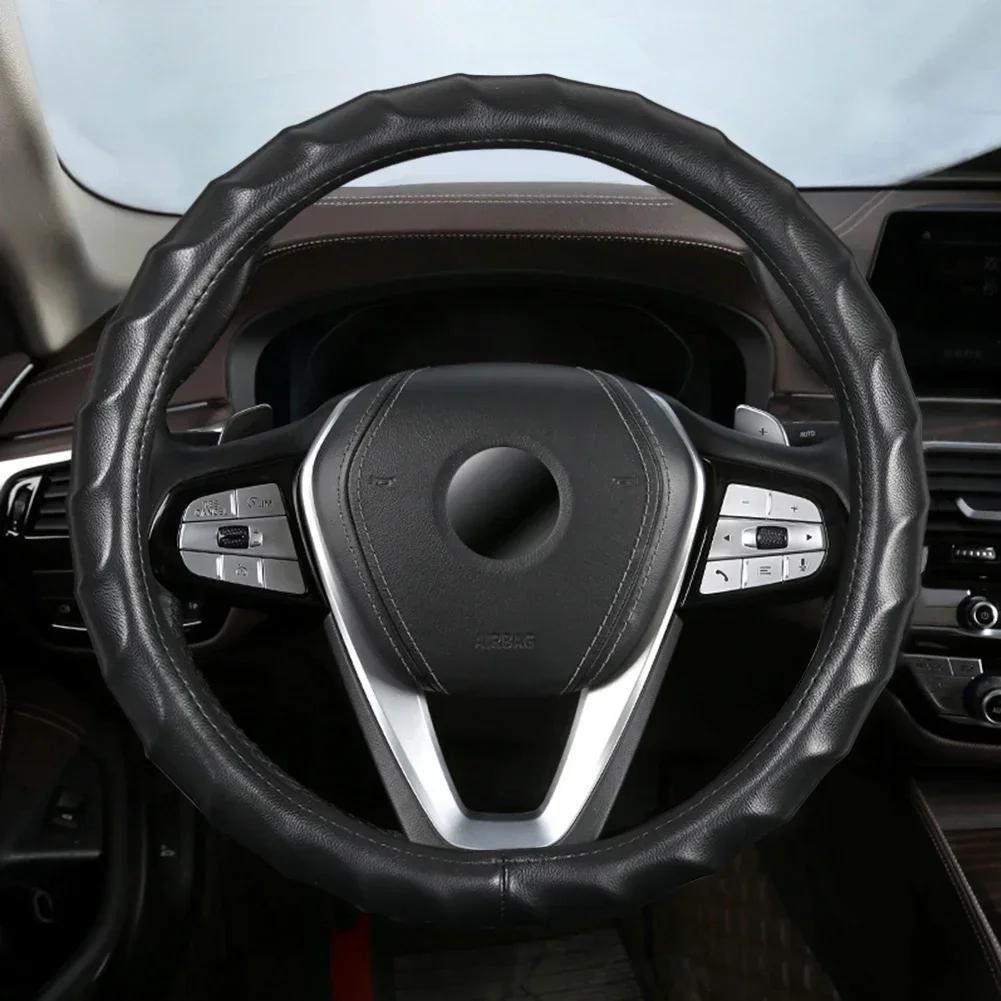 Car Steering Wheel Covers 38cm Breathability Skidproof Imitation Sheepskin Leather Steering Wheel Cover Car Interior Accessories