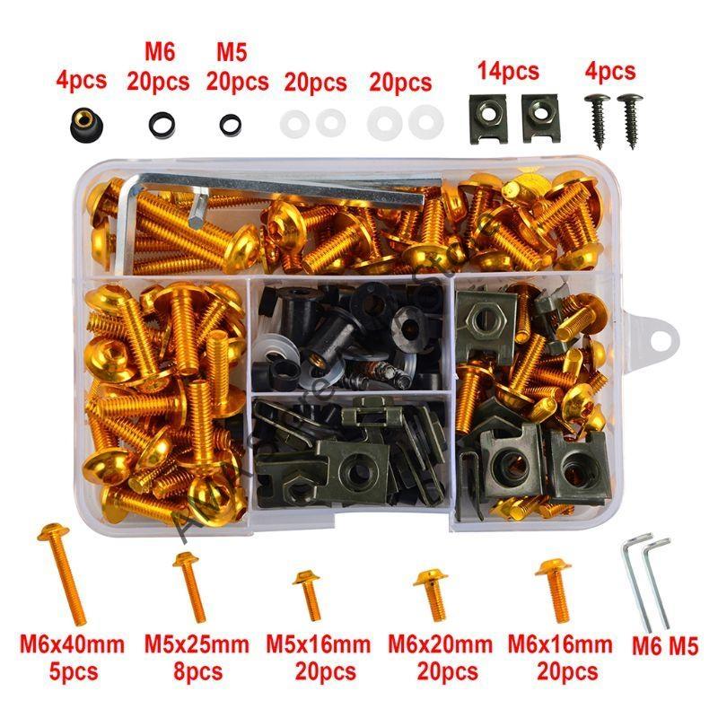 X7JF 177PCS/Set Alloy M6 Fairing Bolts Bodywork Screws Nut For Motorcycle