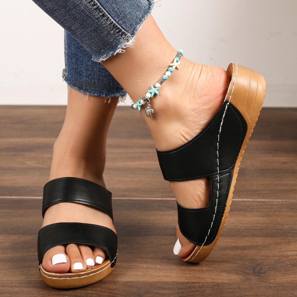 Women Platform Sandals Summer 2025 New Wedges Solid Color Round Head Design Casual Comfortable Beach Sandals for Women