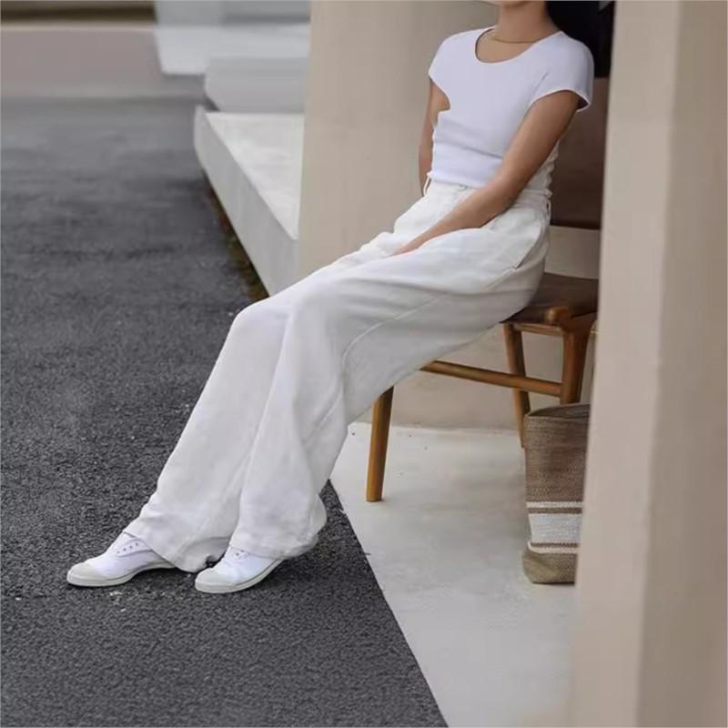 Johnature Frau Herbst Lose Vintage Einfarbig Gerade Bein Hosen Waschen Chinesischen Stil Casual Retro Hosen