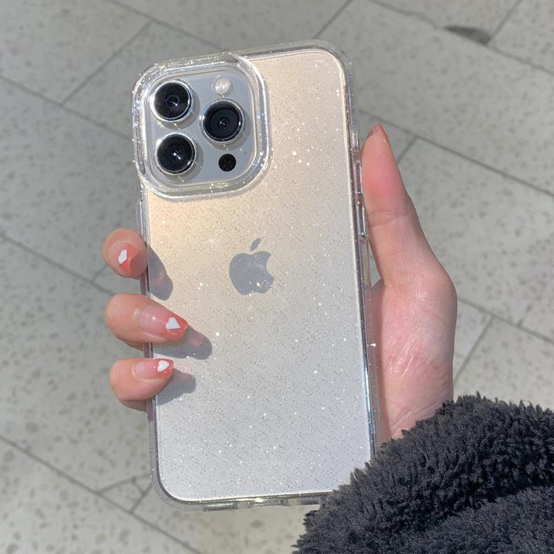 Transparent Simple Glitter Phone Case For For Iphone 16 1 14 13 12 11 Pro Max XR XS MAX 7 8 14 PLUS Y2K Shockproof Clear Soft Cover