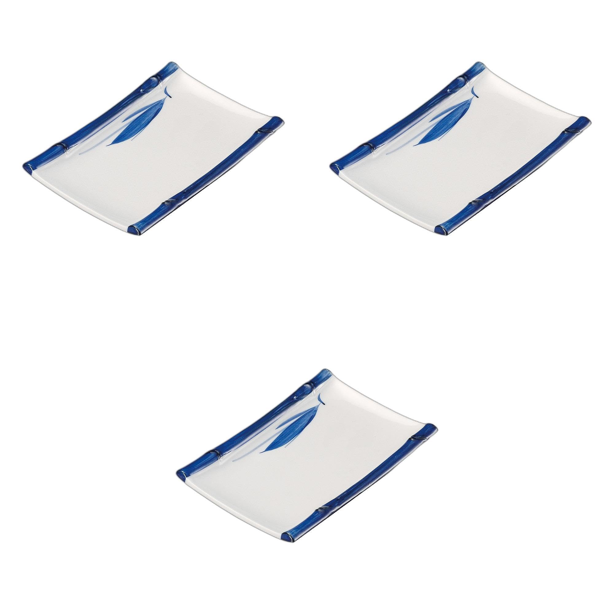 

Set of 3 Navy Blue Bamboo Pattern Rectangular Plates x Ceramic Pottery Plates by Setomonohonpo Bamboo-Rimmed 7.0cm [19.2 13.5cm] темно-синий
