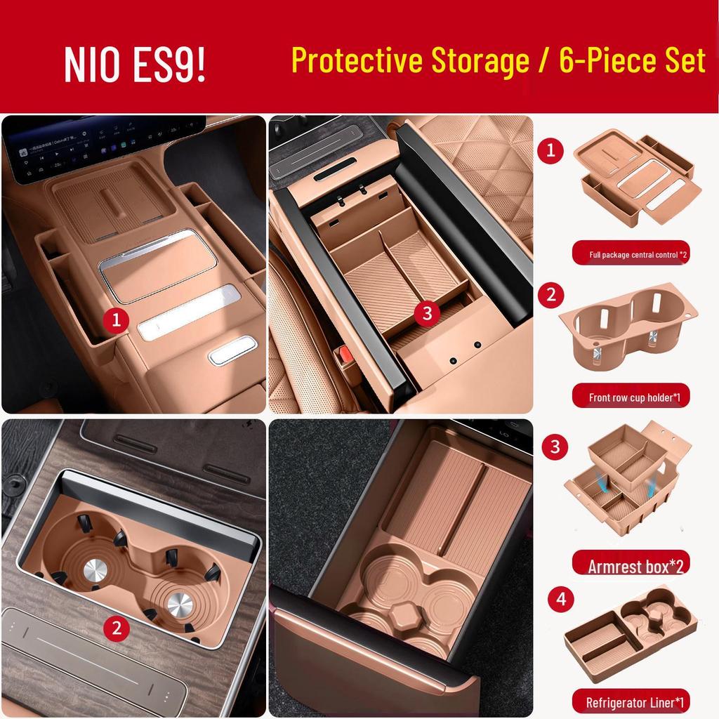 NIO ES9 Center Console Silicone Protective Pad with Full Coverage Cup Holder and Interior Storage