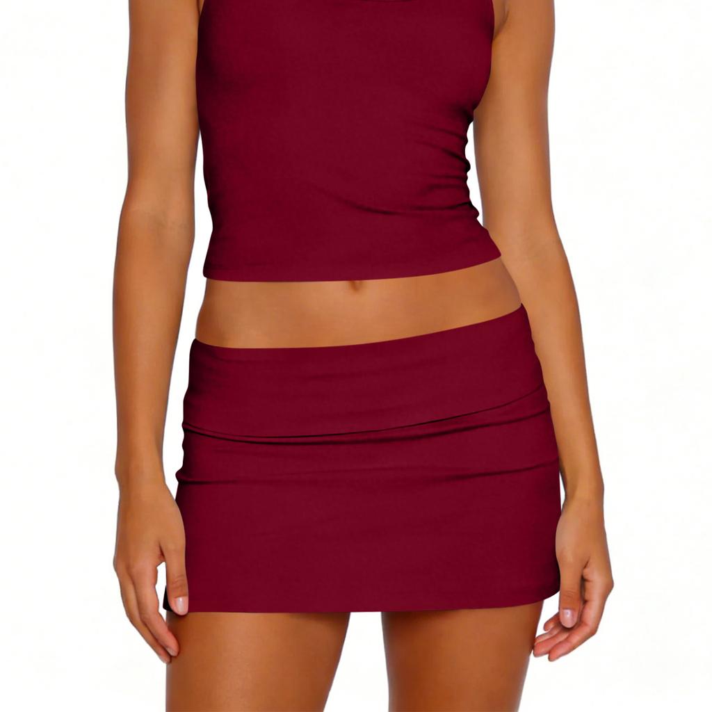 Women's Fashion Sexy Hot Girl Short Skirt Fitted Bodycon Color Skirt