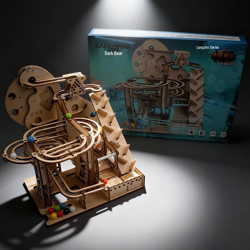 Dark Bear 3D Wooden Puzzle: Kadak Parade Track Ball Series - Handmade DIY Assembly Decompression Toy.