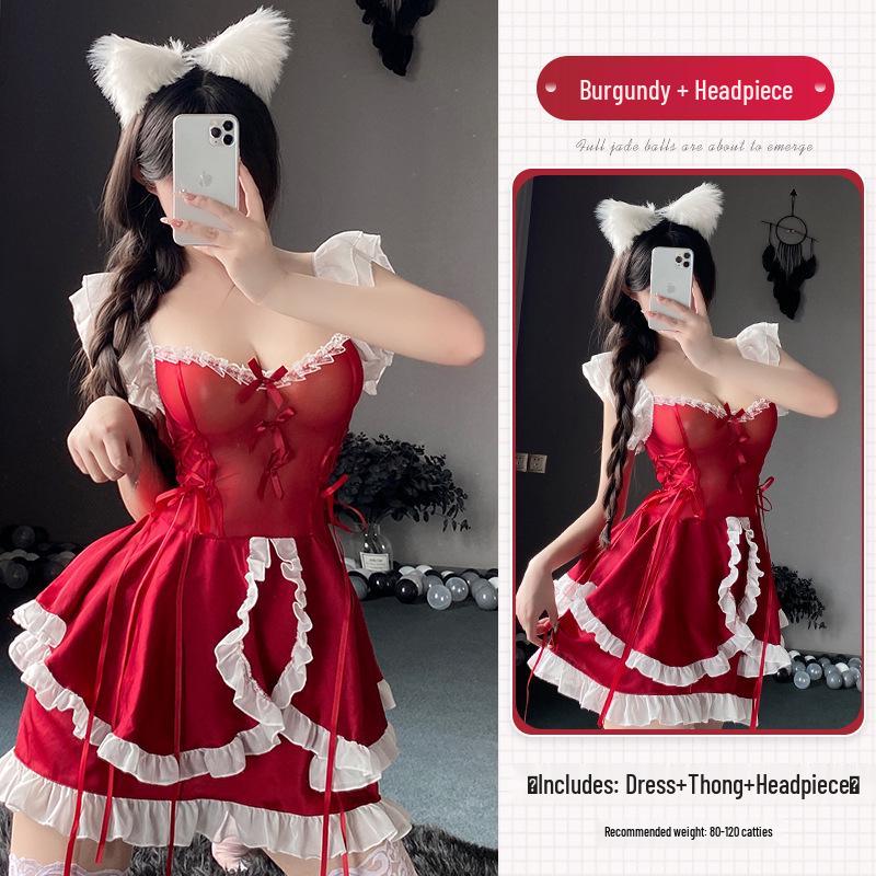 Linlin Ting Women's Cute Maid Lingerie: Sexy See-Through Bedtime Temptation for Small Busts