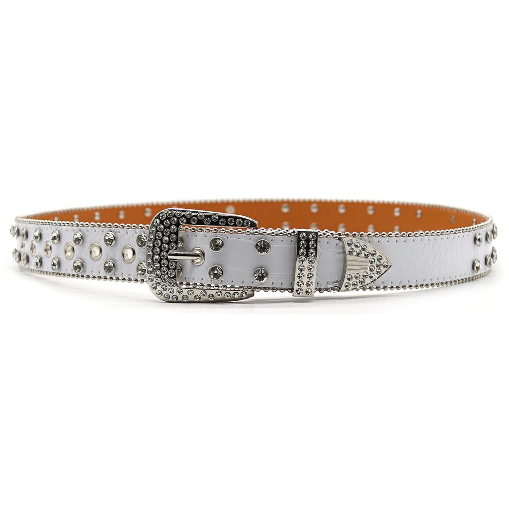 White PU Belt Inlaid With Full Diamond Skull Accessories Punk Fashion Trend Women's Loose Belt Diamond Belt