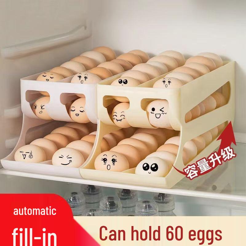 Double-Layer Egg Storage Box: Multi-Layer Slanted Design with Automatic Roller for Refrigerator Door - Ideal for Egg Preservation