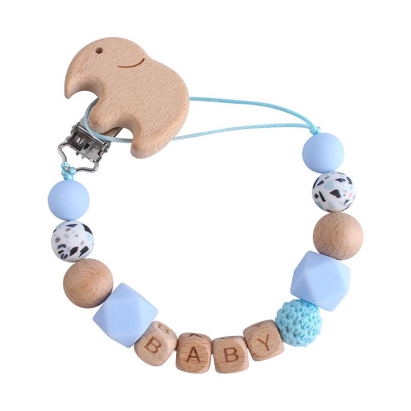 DIY Baby Personalized Name Leaf Pacifier Clips Holder Chain Teething Toys Gifts Wooden Ring Anti-drop Chains Babies