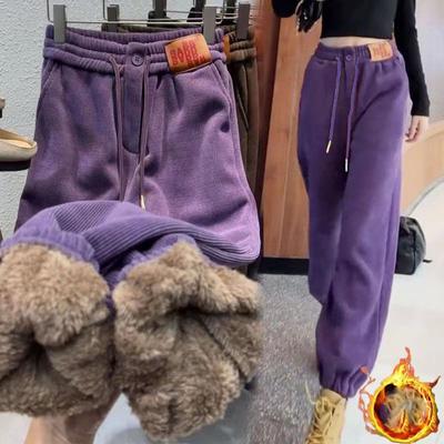 Damen Winter Plüsch Verdicken Warme Hosen Locker Leggings Lässige Sporthosen Jogginghosen Jogger