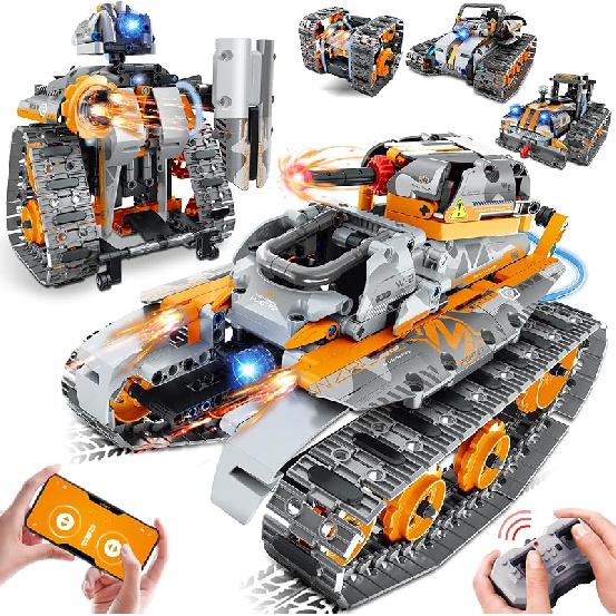 5 in 1 STEM Building Set with LED Light, APP & Remote Controlled Cars Building Toys Kit, RC Robot Tank Sleigh Tracked Racer 554 PCS, Toy Gifts for