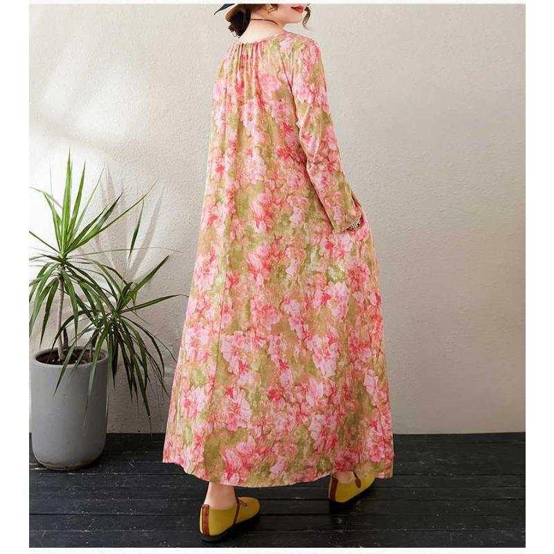 New Round Neck Minimalist Long Sleeve Extra Long Dress Vacation Style