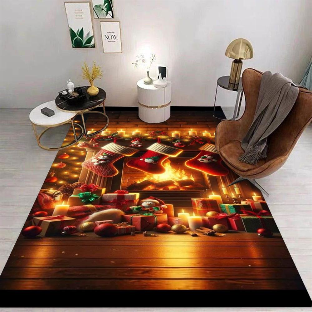 

Vintage Christmas Fireplace Background Carpet Christmas Tree Gift Garland Indoor Home Christmas Decoration Carpet 40x60CM