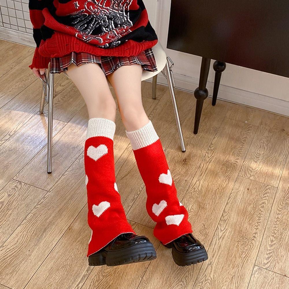 Ballet Style Knitted Leg Warmers Heart Knee High Girls Stockings Lolita Boots Cover  Autumn/Winter
