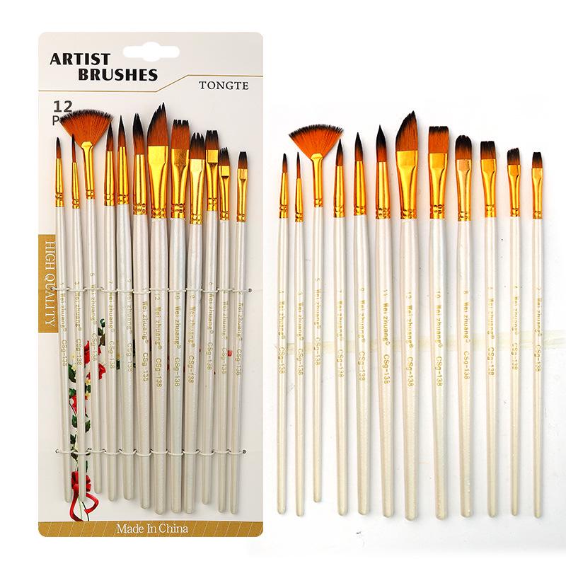 Multifunctional 12-Piece Nylon Bristle Brush Set for Watercolor & Fine-Line Chinese Painting