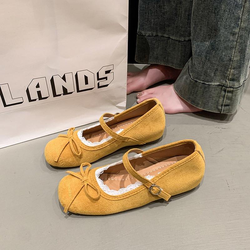 Soft sole one-word buckle single shoes French Mary Jane shoes spring and autumn with skirt inner height-increasing ballet shoes
