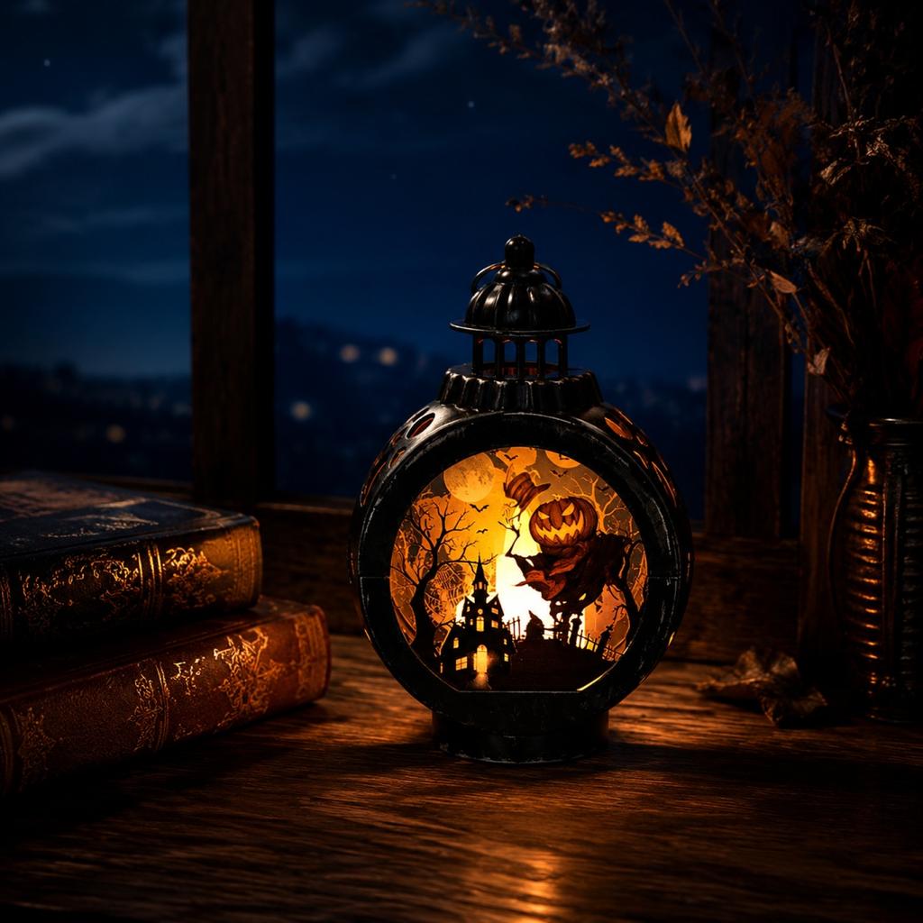 Halloween LED Lantern Electronic Candle Light Battery Operated Tabletop Night Light Pumpkin Design Party Decoration Indoor Outdoor Use