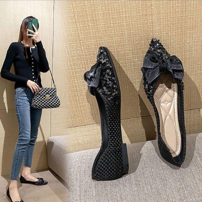 

Fashion Sequins Wedding Bride Shoe 2025 Trend Pointed Toe With Bow Slip-on Shoes for Women Quick Delivery Y2k Fashion Summer Woman Flats 43