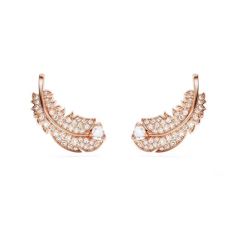 Swarovski Idyllia Feather Inlay Rose Gold Plated Stud Earrings Women s Rose Gold 5663490
