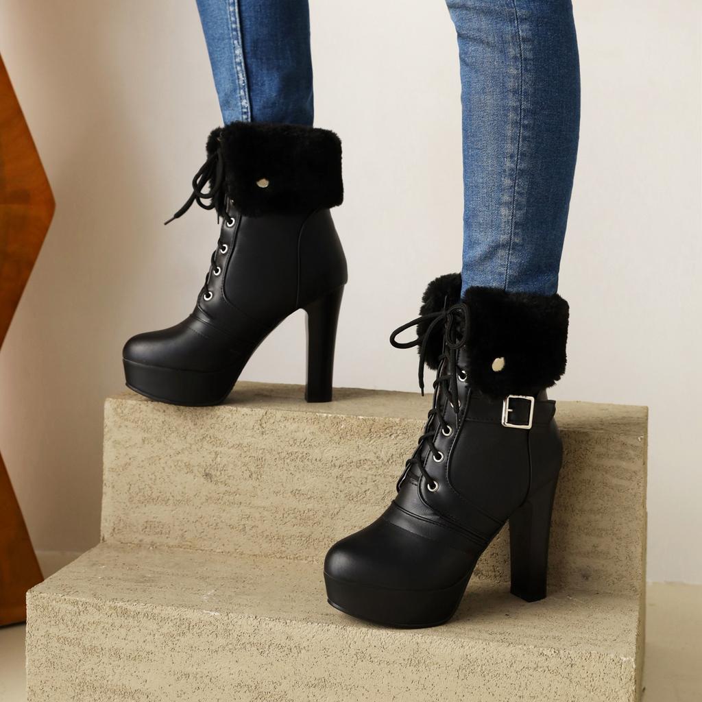 Women's High-heeled Short Boots Autumn and Winter New European and American Style Waterproof Table Thick-heeled Large-size Roman Short Boots