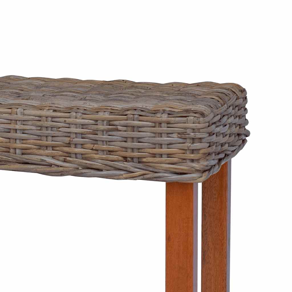 110 cm Natural Kubu Rattan and Solid Mahogany Wood Bench