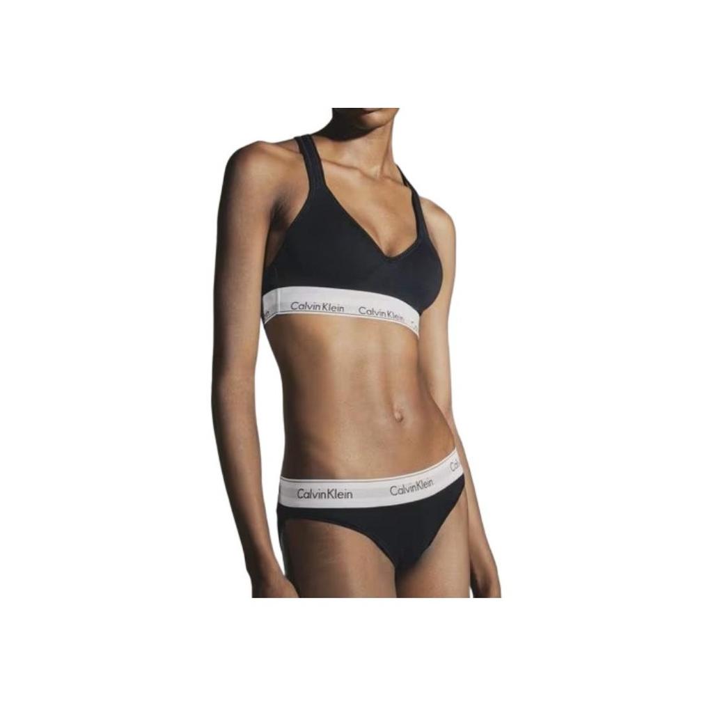 Calvin Klein Logo Print Non-Adjustable Strap Bra Women underwear Black QF5490-001