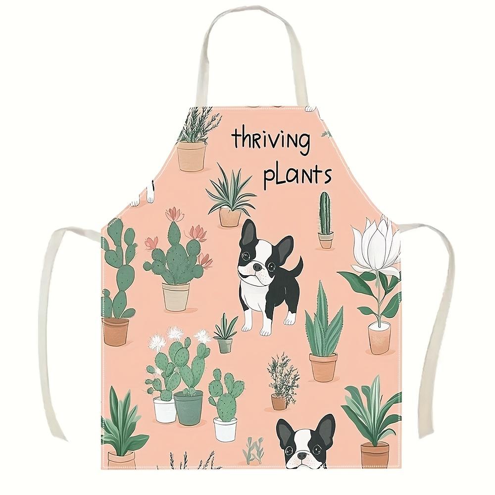 

1pc Cute Boston Terrier Dog And Plants Pattern Kitchen Apron For Women Gardening Cooking Baking BBQ Linen Fabric Unisex 38X47cm(15X19in)