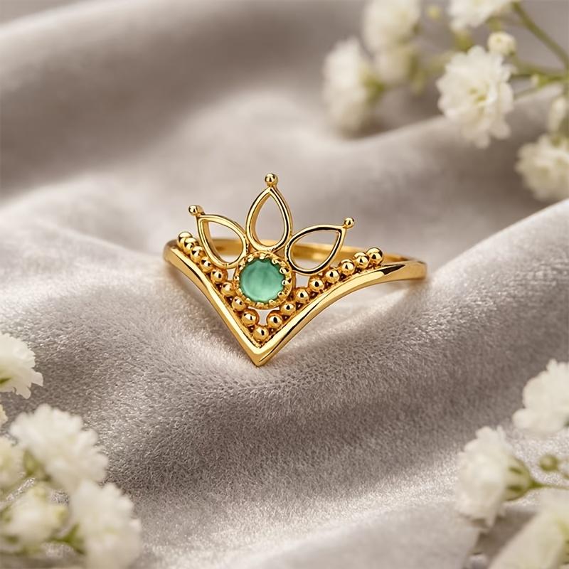 1PC Lotus Crown Ring for Women Available in Gold and Silver Colors Light luxury and exquisite style hollow ring with green and blue zircon inlay
