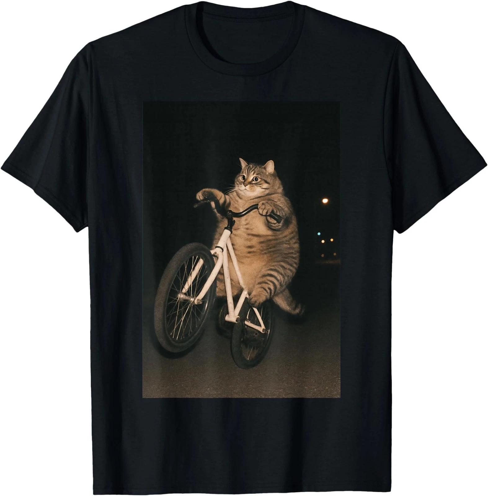 Cute Cat On Bike Animal Funny Meme T-Shirt S