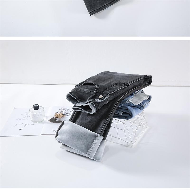 Vinter Tykk Fløyel Kvinner Høy Midje Casual Denim Blyantbukser Løse Jeans Mote retroVarm Fleece Varm Slim Fit Stretch Damer