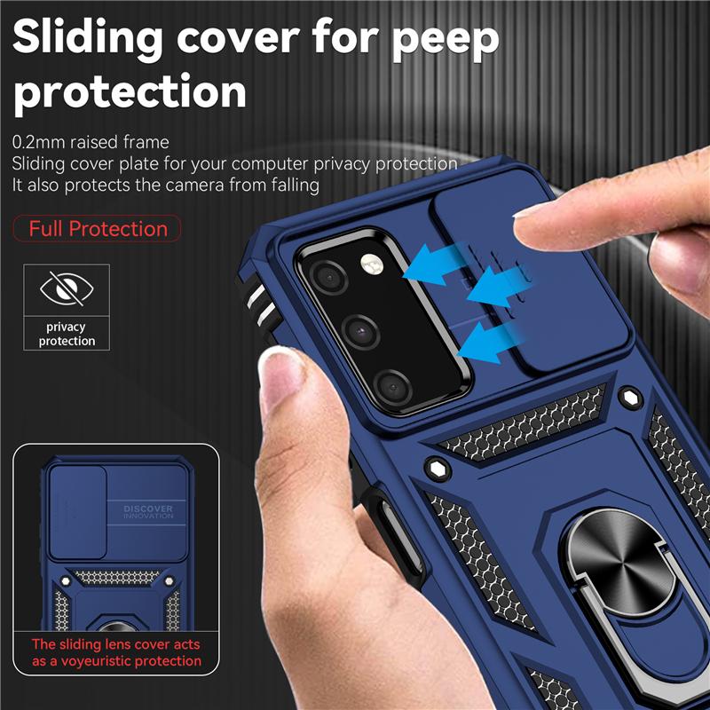 Armor Stand Shockproof Case for Samsung Galaxy A52 A52S A53 5g A32 A13 A12 A73 A72 Magnetic Car Holder with Slide Camera Cover