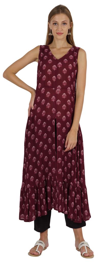 Phagun Indo Western Printed Flared Kurti For Womens Sleeveless Indian Traditional