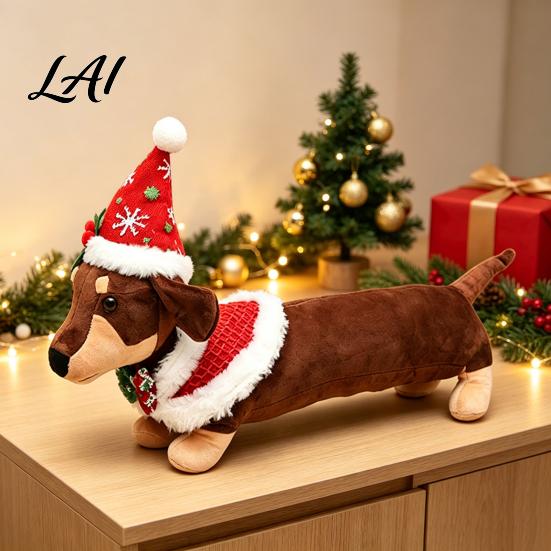 Holiday Themed Soft Toy Christmas Dachshund Plush Toy Cute Dog Stuffed Animal with Santa Hat Sweater Sweater Decor Ornament for Home Shelf Display,