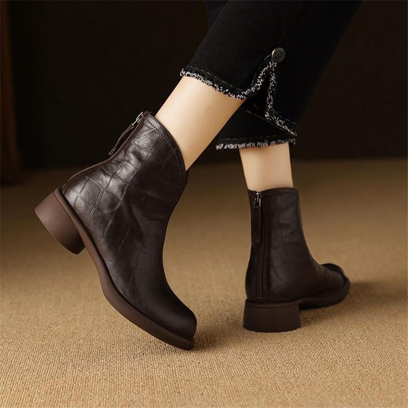 Fashion New Autumn Genuine Leather Women Boots Fashion Ankle Boot for Women Short Boots Chunky Heel Botines Mujer Concise Women Shoes