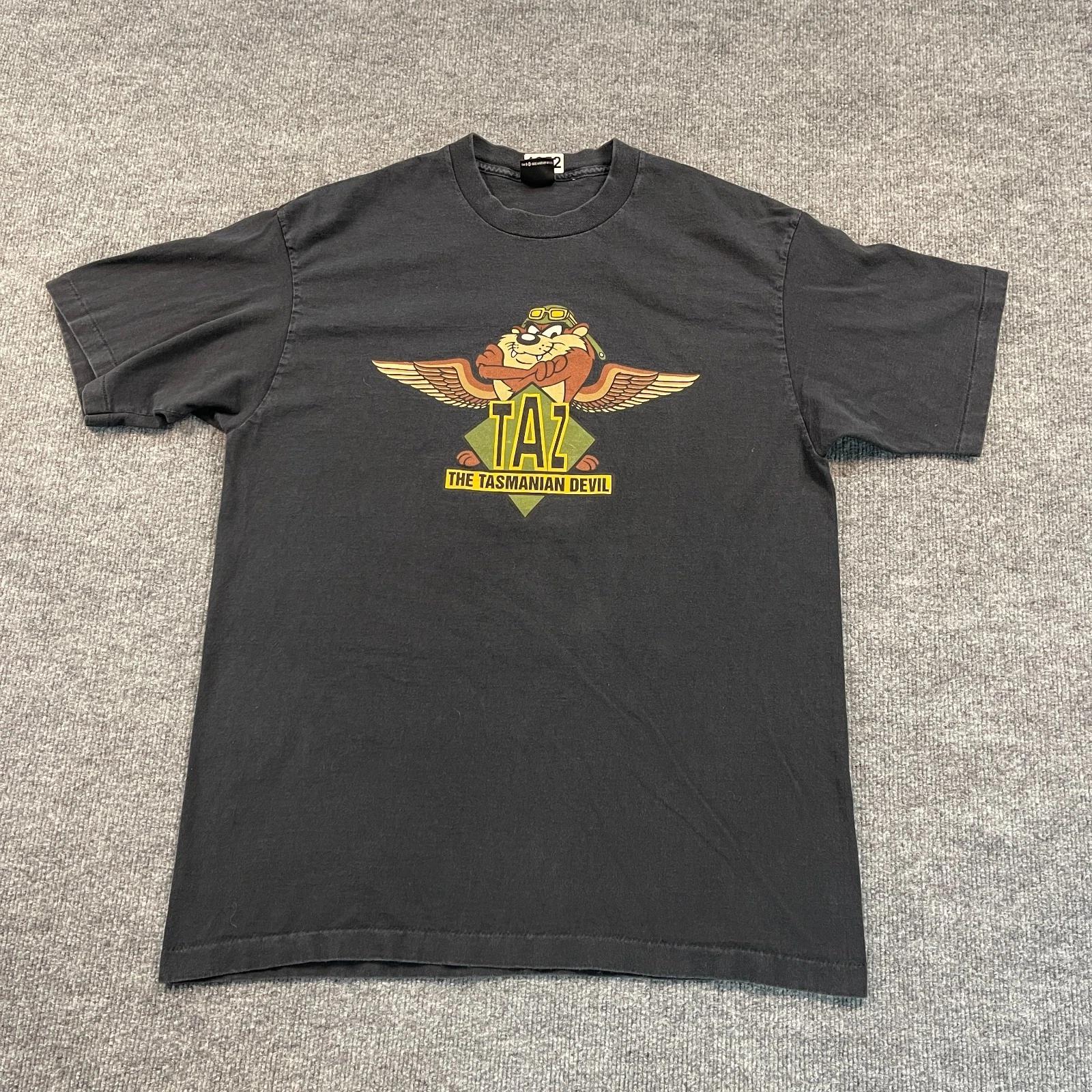 

Vintage 90s Tasmanian Devil Taz Pilot Wings Shirt Large 22x29 Warner-Bros L