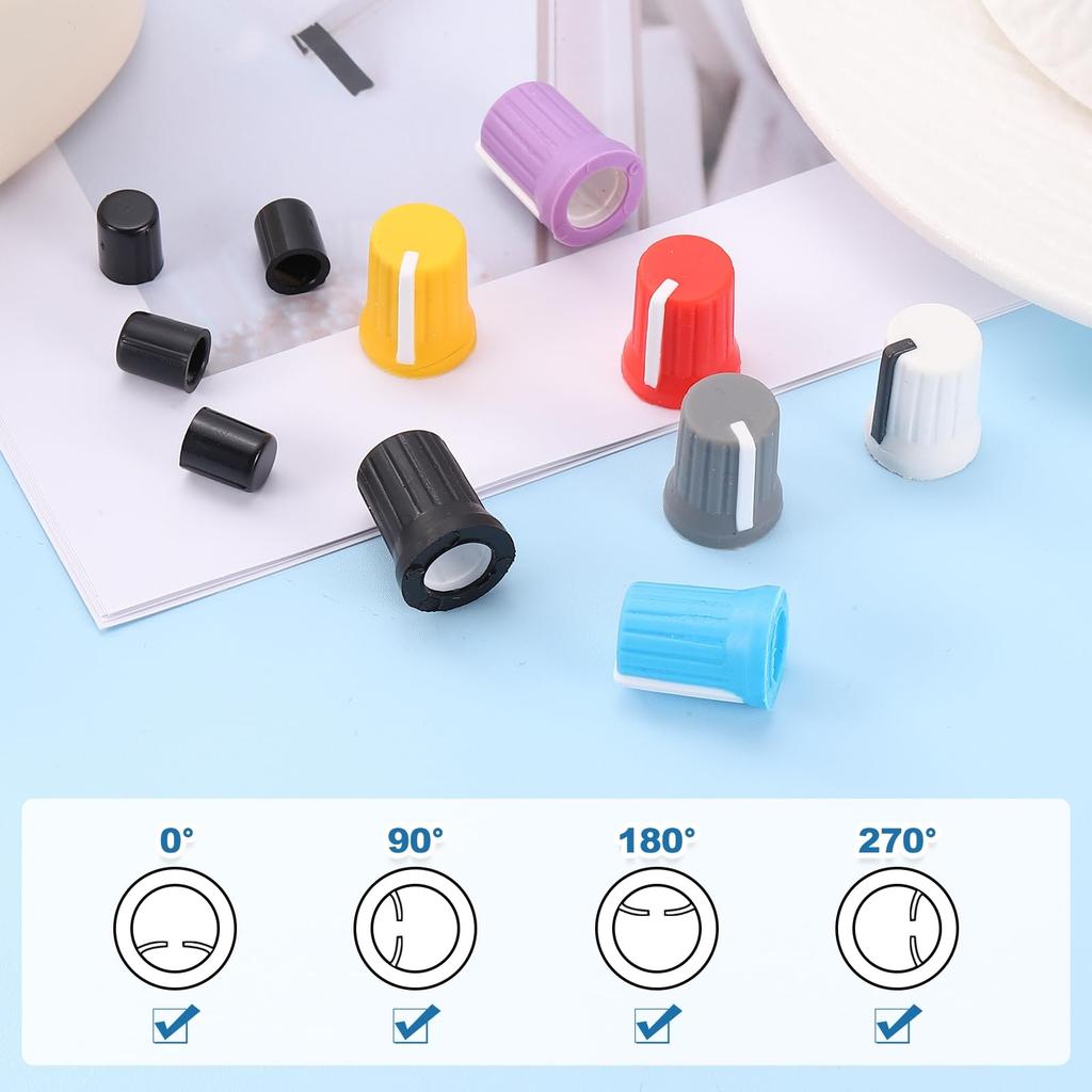 uxcell 6mm Potentiometer DJ Speaker Control Knob for Electronic Drums 5-Pack D-Axis Knob, Rubber, 180-Degree Rotation, Knob, (Blue/White)