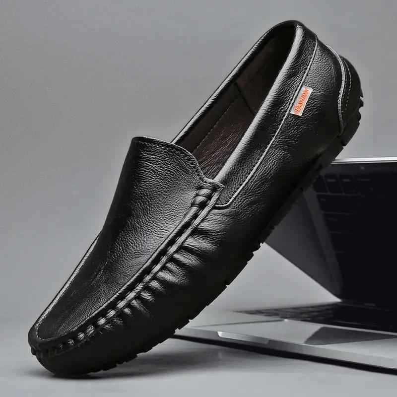Leather Shoes for Men Non Slip and Waterproof Man Casual Shoe Square Toe Flat High Quality Fashion Pu Classic Original On Sale