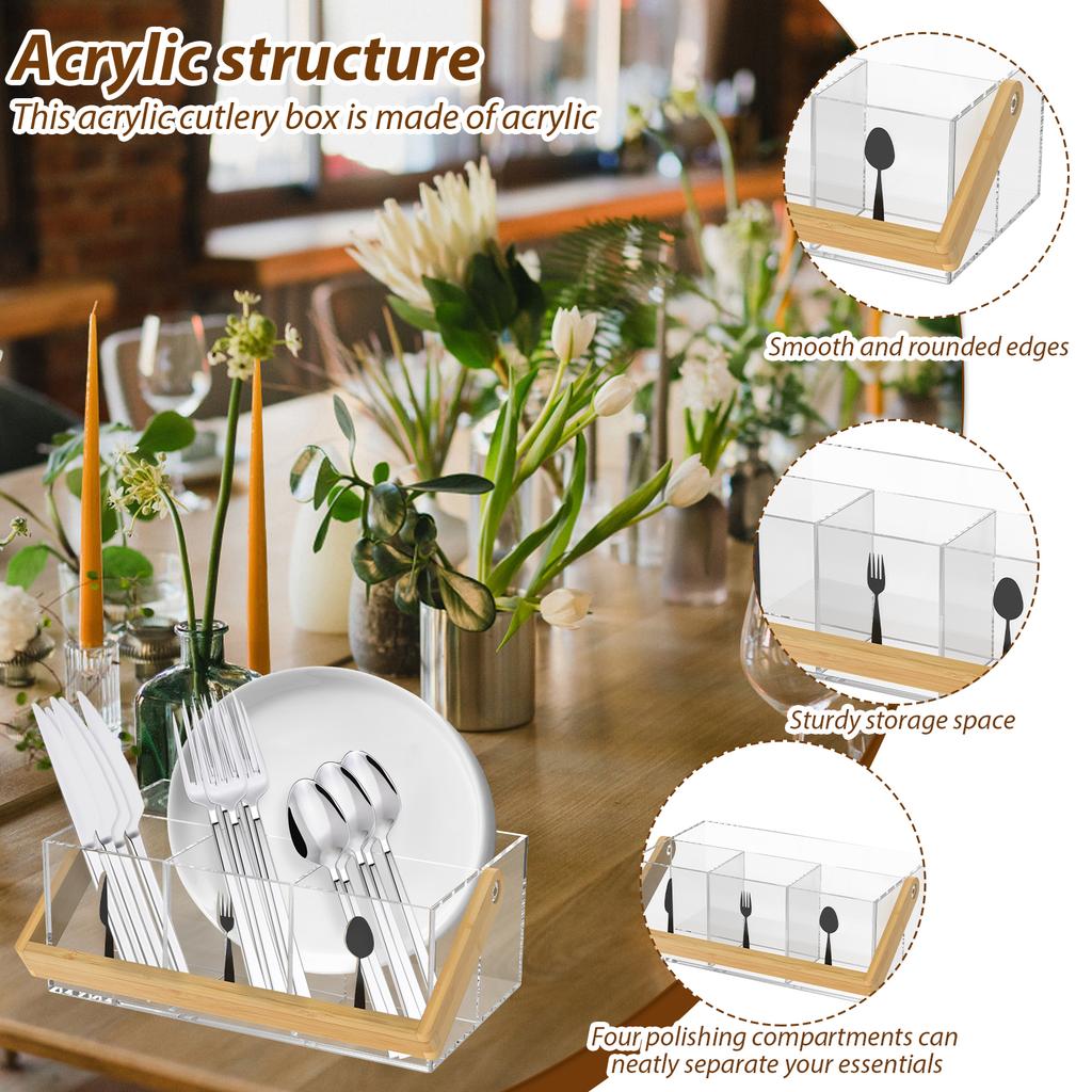 Acrylic Silverware Caddy Organizer Generous Capacity Open Top Clear Utensil Organizer Caddy With Handle for Kitchen Bathroom