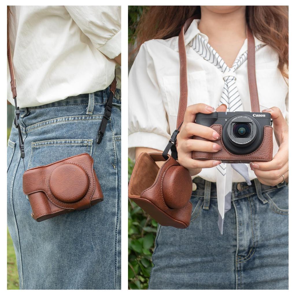 kinokoo Canon V1 Case for Canon Powershot V1 Vlogging PU Leather Dermatoglyph Protective Cover for Canon Detachable Carry Case with Adjustable