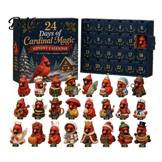 24 Day Countdown Surprise Magic Animal Advent Calendar, 24-Day Highland Cow/Cat/Sheep/Red Bird Acrylic Ornament Set, Unique Christmas Gifts for Her 2D