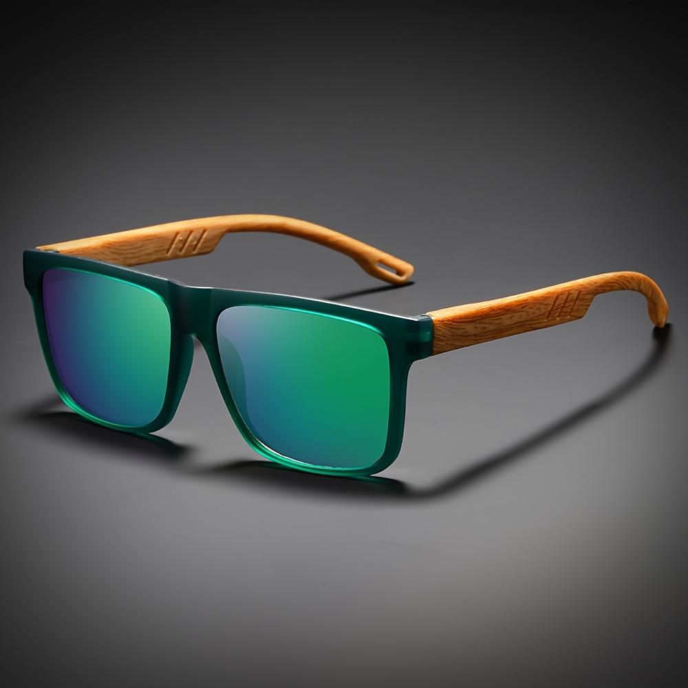 Retro Square Sunglasses Wood-Grain Temple Lightweight Spring Hinges UV400 Daily Casual Unisex Vintage Eyewear