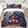 3Pcs Fairy Tale Forest House Bedding Set Quilt Cover Pillowcase Home Christmas Xmas Halloween Gift 1 Duvet Cover 2 Pillowcase M924451